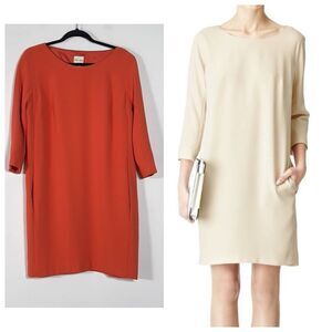 Reiss Boat Neck Pullover Shift Dress Sz 8 Orange 3/4 Sleeve No Belt Minimalist